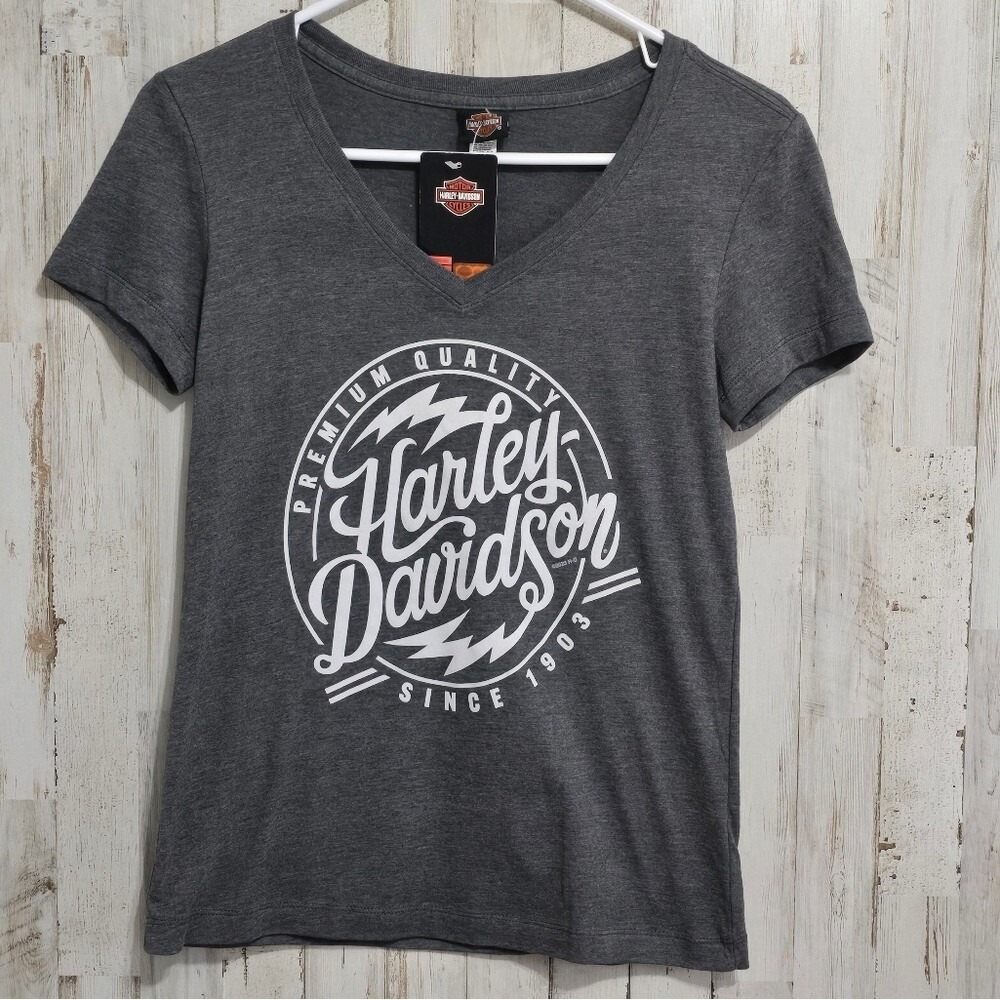 Harley Davidson Gray White Longview Texas V Neck Graphic Short Sleeve Tee XS